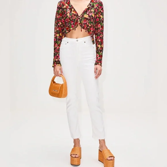 NWT AGOLDE Riley High Rise White Jeans - Size 30 - Picture 1 of 8